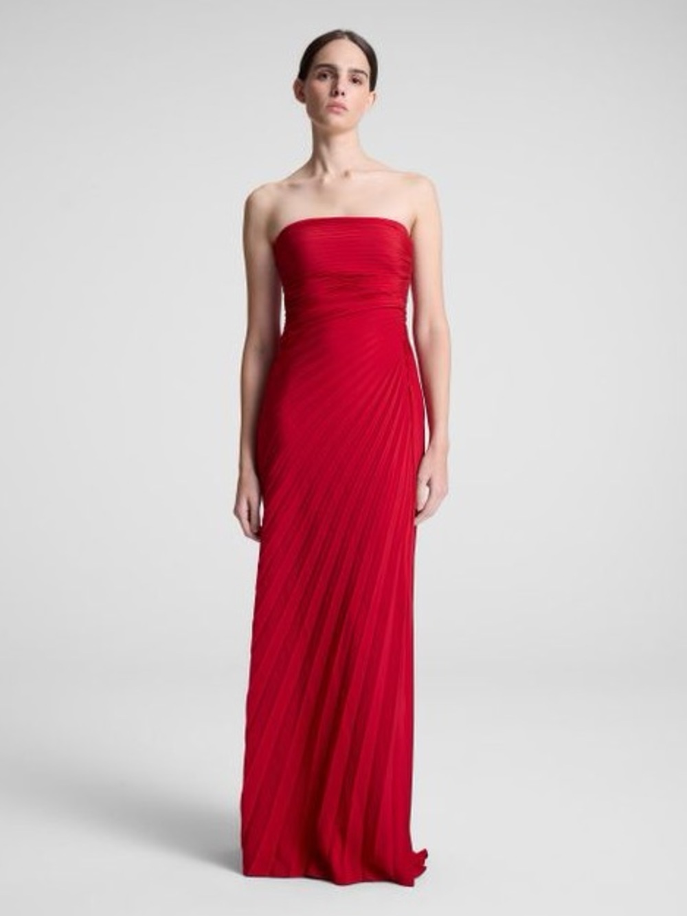 A.L.C. Strapless Red Pleated Gown
